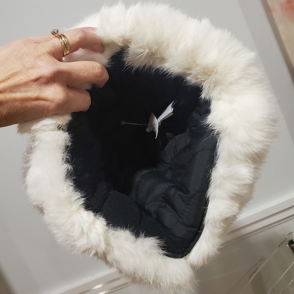 New White Quilted North Circle Expedition Mary Heart Rabbit Fur Trapper Hat - Picture 9 of 14